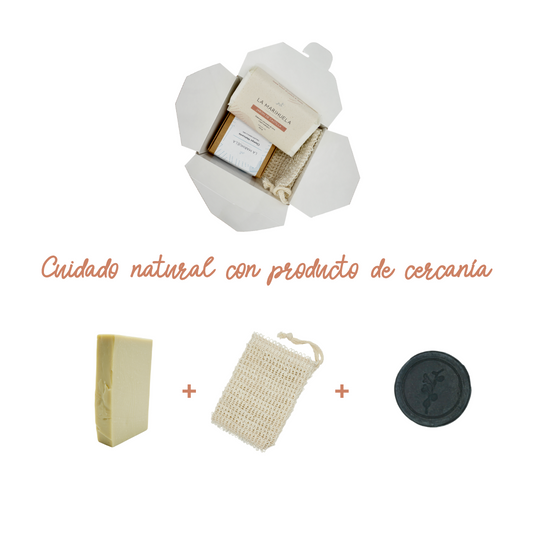 Pack de ducha natural y ecológico (jabón ducha + champú sólido + bolsa de sisal)