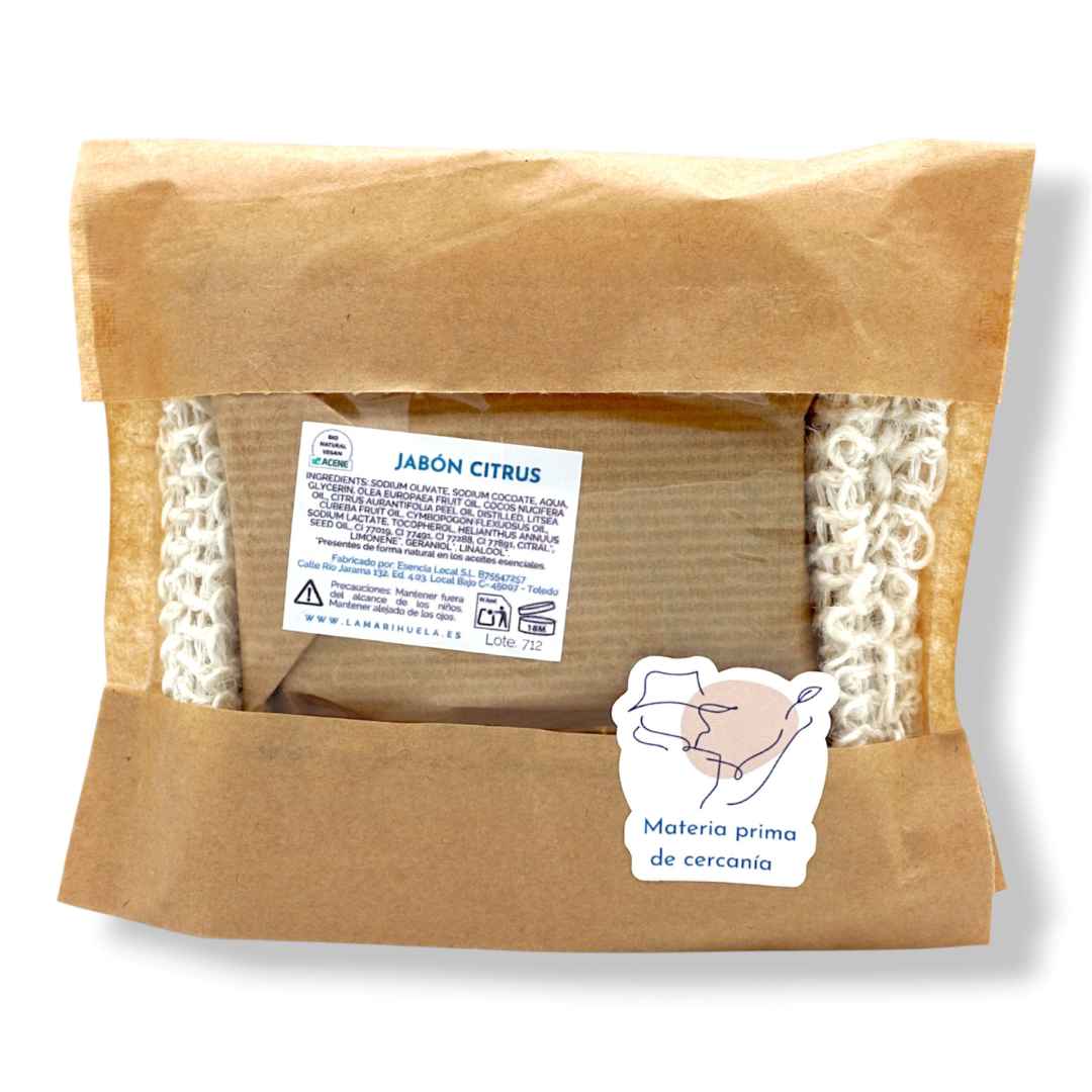 Gift bag with natural lemongrass sea soap and sisal bag